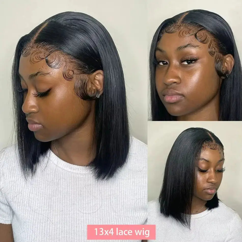 Straight Human Hair Wigs 200% Density 13x4 HD Lace Frontal Wigs Short Bob Wigs Transparent Wigs Brazilian Bob Wigs 14 16Inch