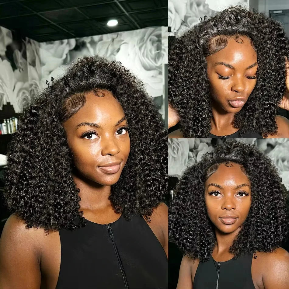 Deep Wave Bob Wig Human Hair Lace Front Wigs For Black Women Human Hair  Invisible Lace Wigs 200 Density 13x4 #1B Natural Black