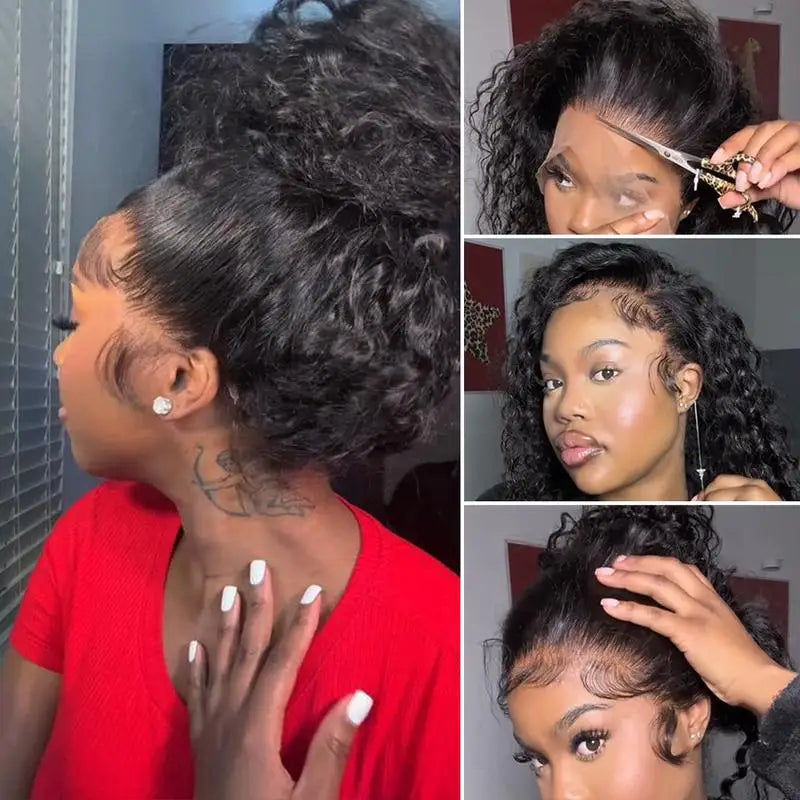 40 In Invisible Strap 360 Lace Front Wig Human Hair Invisible Drawstring 360 Full Lace Wig Natrual Black Curly Wigs Human Hair