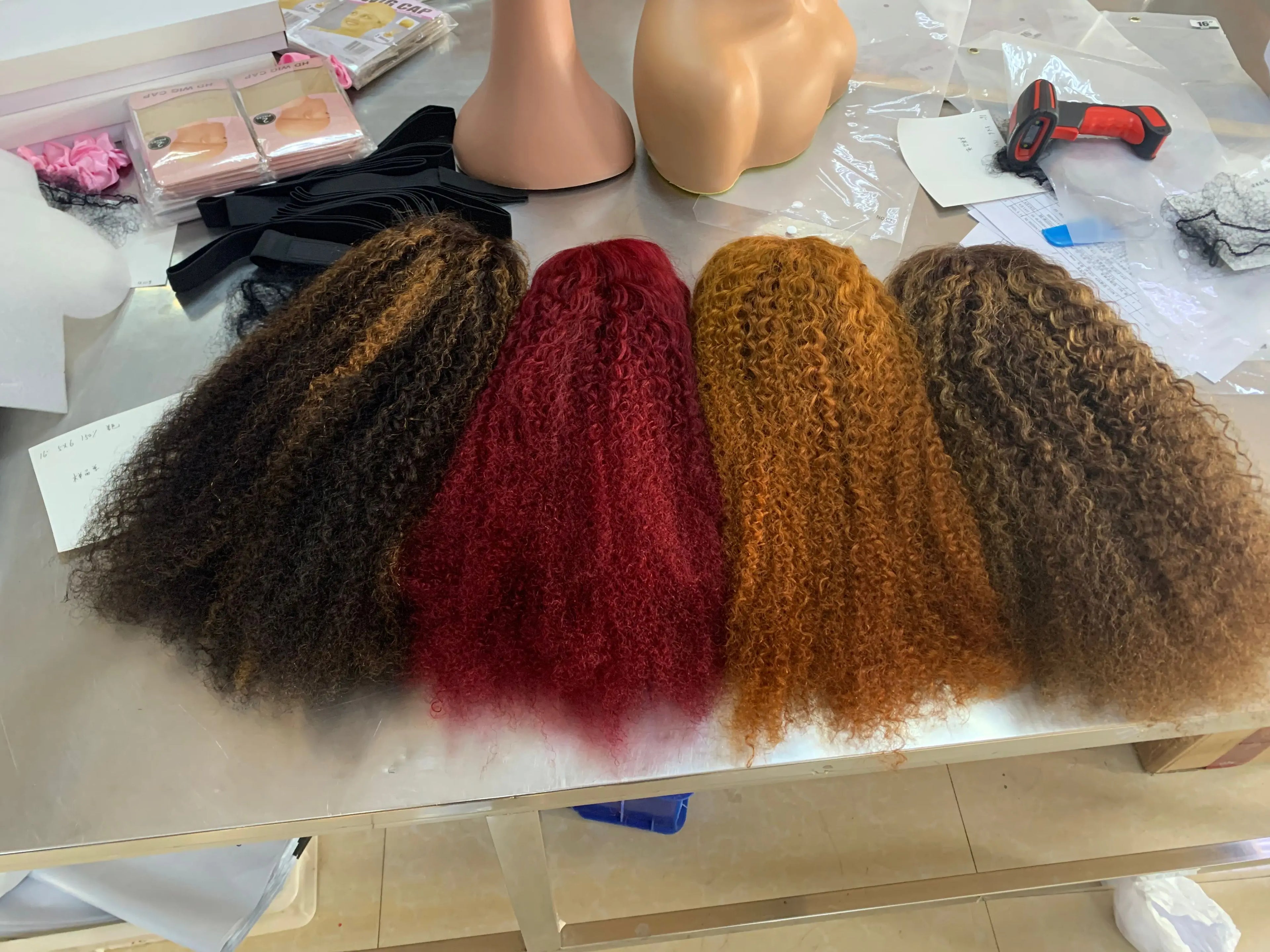 10A 6x5 Glueless Human Hair Wigs Ready To Wear And Go Kinky Curly Lace Closure Wig Ombre Highlights Brown Ginger Colored Wigs