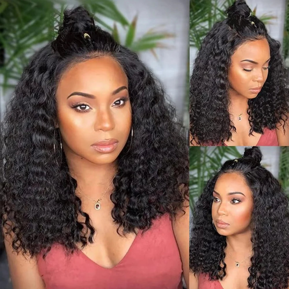 Deep Wave Bob Wig Human Hair Lace Front Wigs For Black Women Human Hair  Invisible Lace Wigs 200 Density 13x4 #1B Natural Black