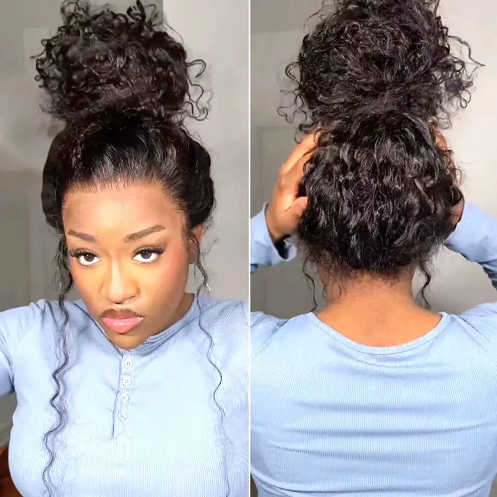 40 In Invisible Strap 360 Lace Front Wig Human Hair Invisible Drawstring 360 Full Lace Wig Natrual Black Curly Wigs Human Hair