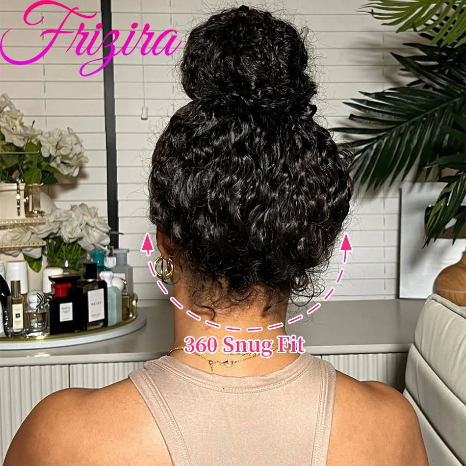 40 In Invisible Strap 360 Lace Front Wig Human Hair Invisible Drawstring 360 Full Lace Wig Natrual Black Curly Wigs Human Hair
