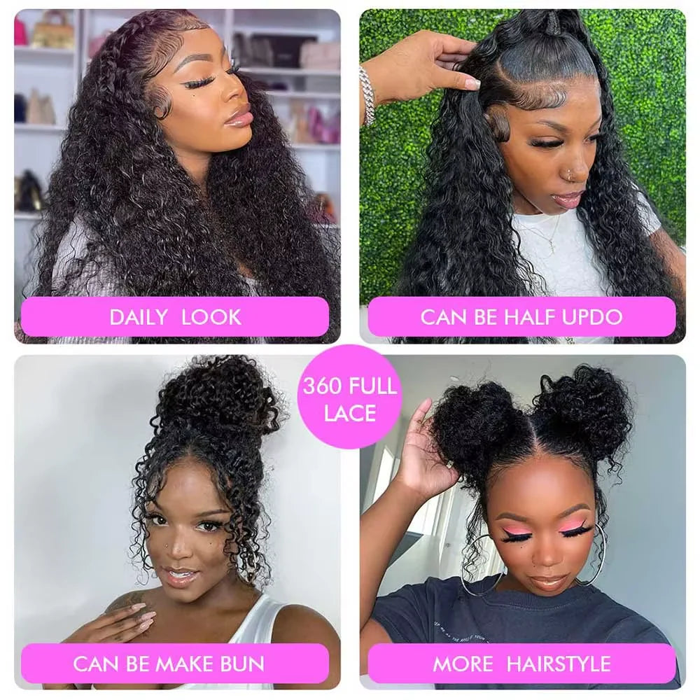 40 In Invisible Strap 360 Lace Front Wig Human Hair Invisible Drawstring 360 Full Lace Wig Natrual Black Curly Wigs Human Hair