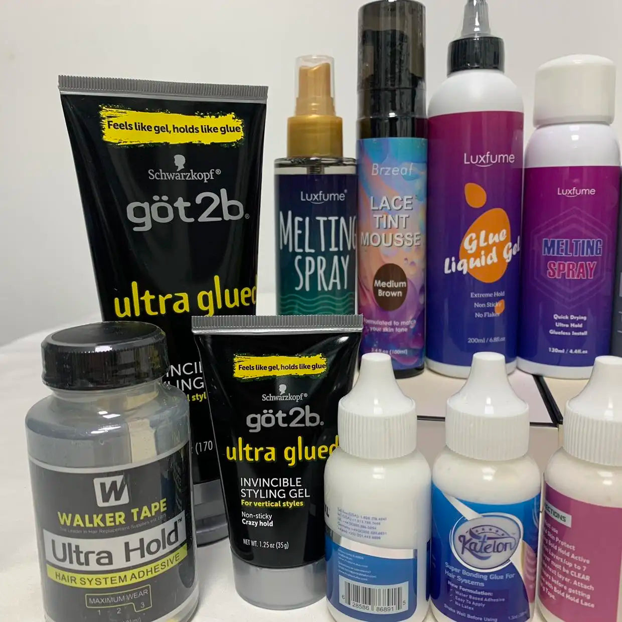 Kit Installation Perruque Professionnel – Colle Lace Wig Forte Tenue, Dissolvant, Stick de Cire, Ruban Walker Tape Ultra Hold, Spray Got2b pour Extensions et Perruques