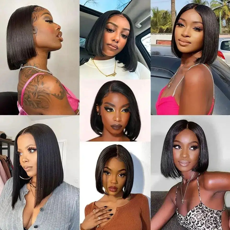 Straight Human Hair Wigs 200% Density 13x4 HD Lace Frontal Wigs Short Bob Wigs Transparent Wigs Brazilian Bob Wigs 14 16Inch