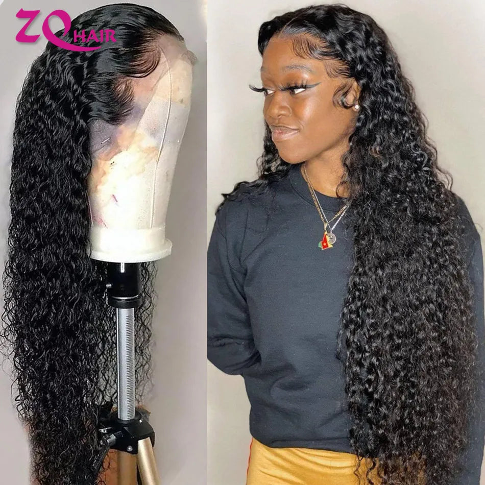 Kinky Curly Wigs 100% Human Hair Wigs Water Deep Wave Brazilian HD Lace Frontal Wig 13x6 HD Lace Front Human Hair Wig For Women