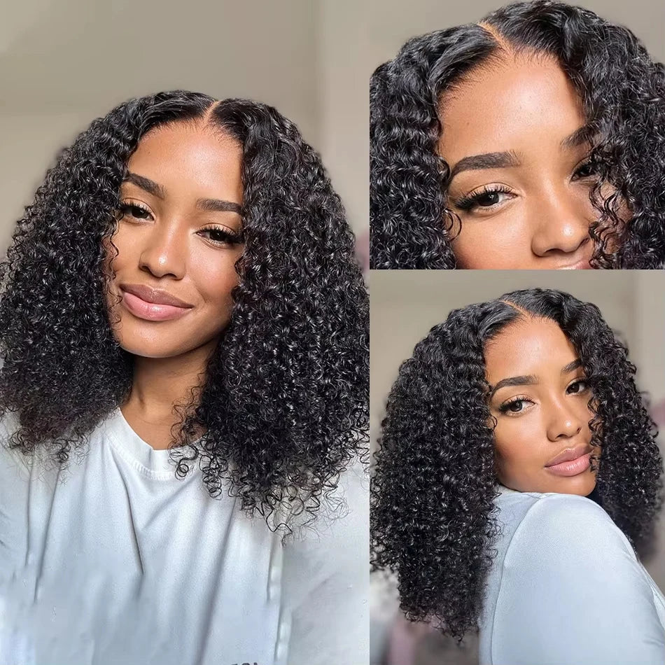 Deep Wave Bob Wig Human Hair Lace Front Wigs For Black Women Human Hair  Invisible Lace Wigs 200 Density 13x4 #1B Natural Black