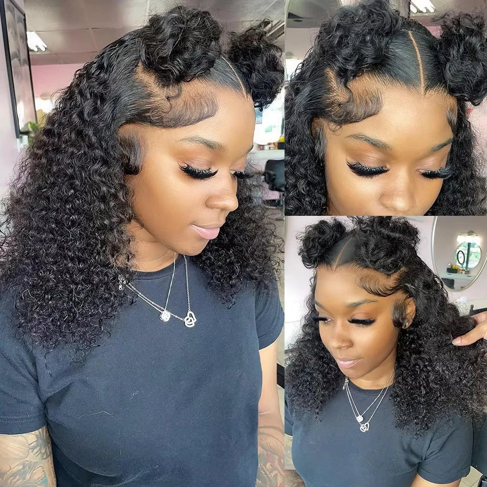 Deep Wave Bob Wig Human Hair Lace Front Wigs For Black Women Human Hair  Invisible Lace Wigs 200 Density 13x4 #1B Natural Black