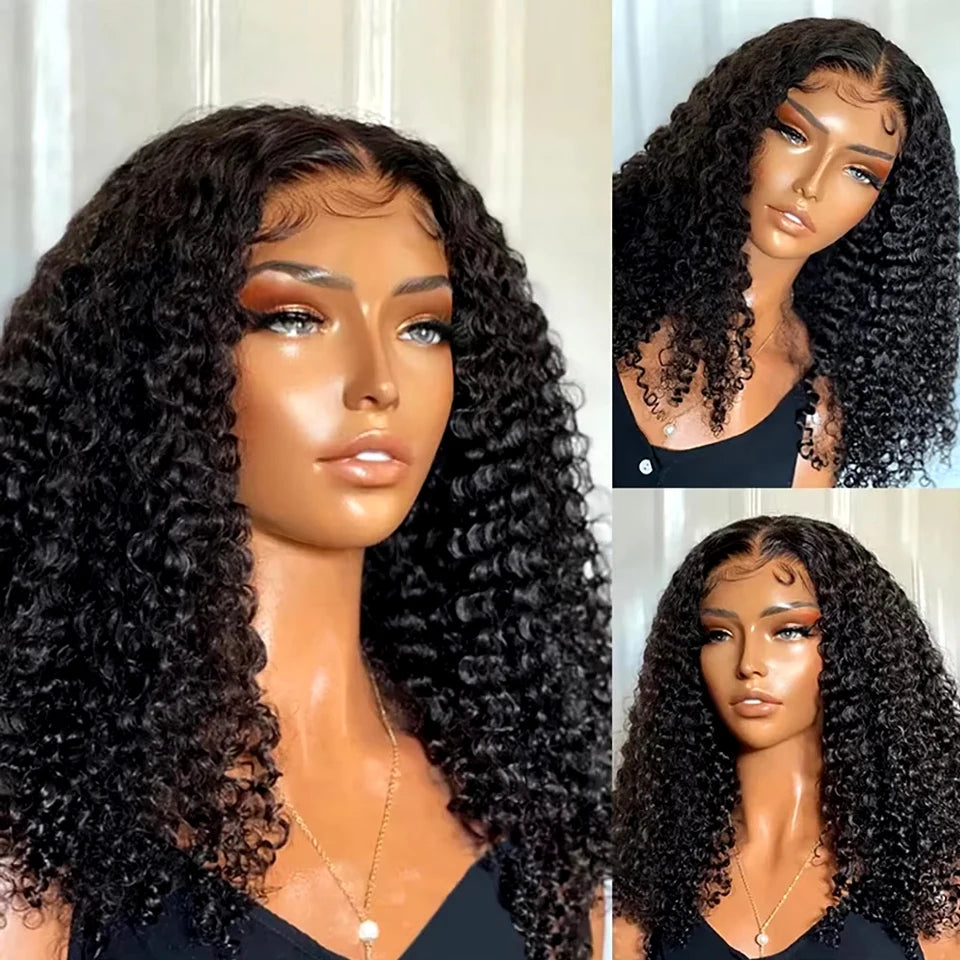 Deep Wave Bob Wig Human Hair Lace Front Wigs For Black Women Human Hair  Invisible Lace Wigs 200 Density 13x4 #1B Natural Black