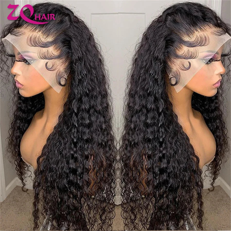 Kinky Curly Wigs 100% Human Hair Wigs Water Deep Wave Brazilian HD Lace Frontal Wig 13x6 HD Lace Front Human Hair Wig For Women