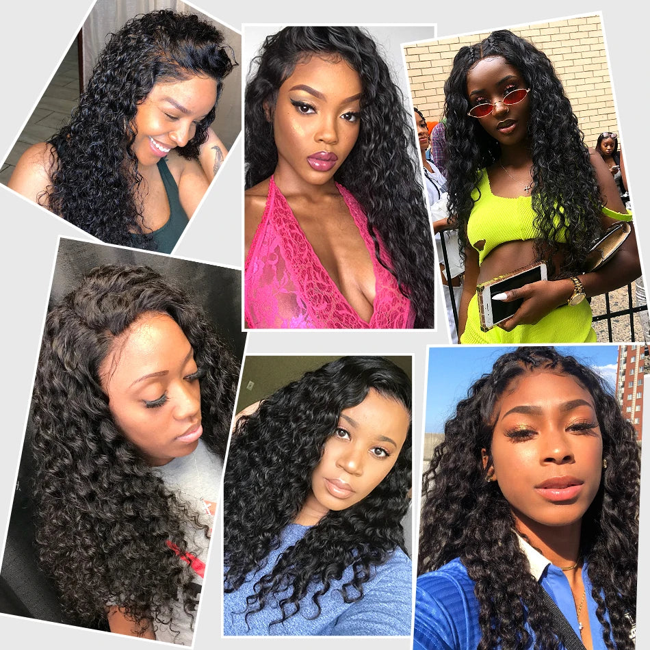 Kinky Curly Wigs 100% Human Hair Wigs Water Deep Wave Brazilian HD Lace Frontal Wig 13x6 HD Lace Front Human Hair Wig For Women