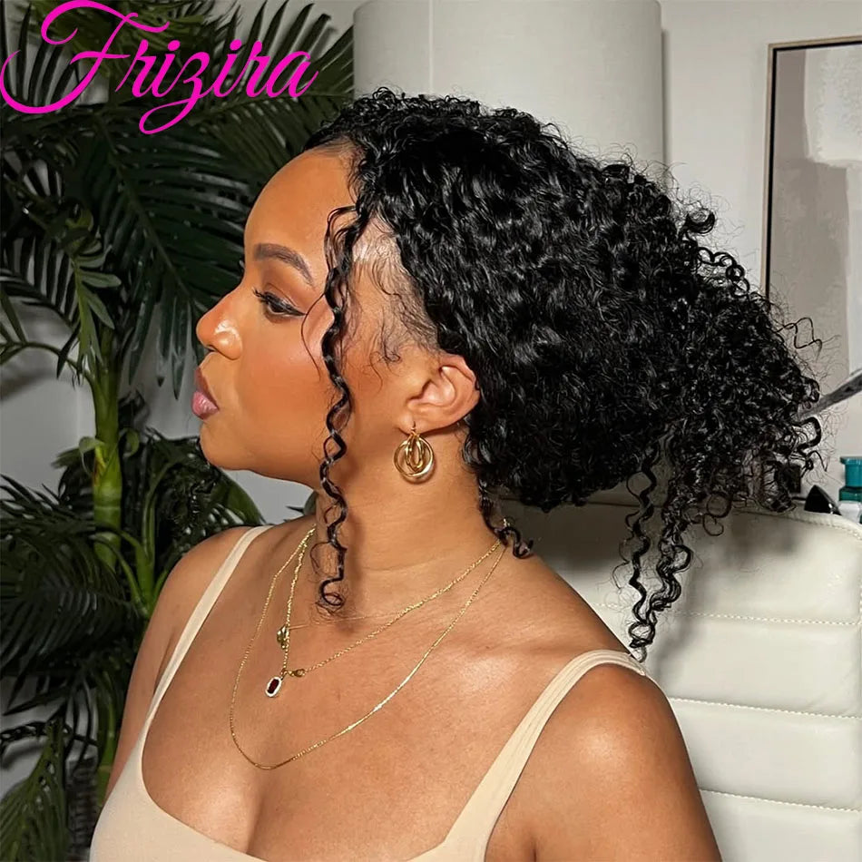 40 In Invisible Strap 360 Lace Front Wig Human Hair Invisible Drawstring 360 Full Lace Wig Natrual Black Curly Wigs Human Hair