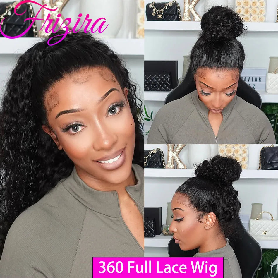 40 In Invisible Strap 360 Lace Front Wig Human Hair Invisible Drawstring 360 Full Lace Wig Natrual Black Curly Wigs Human Hair