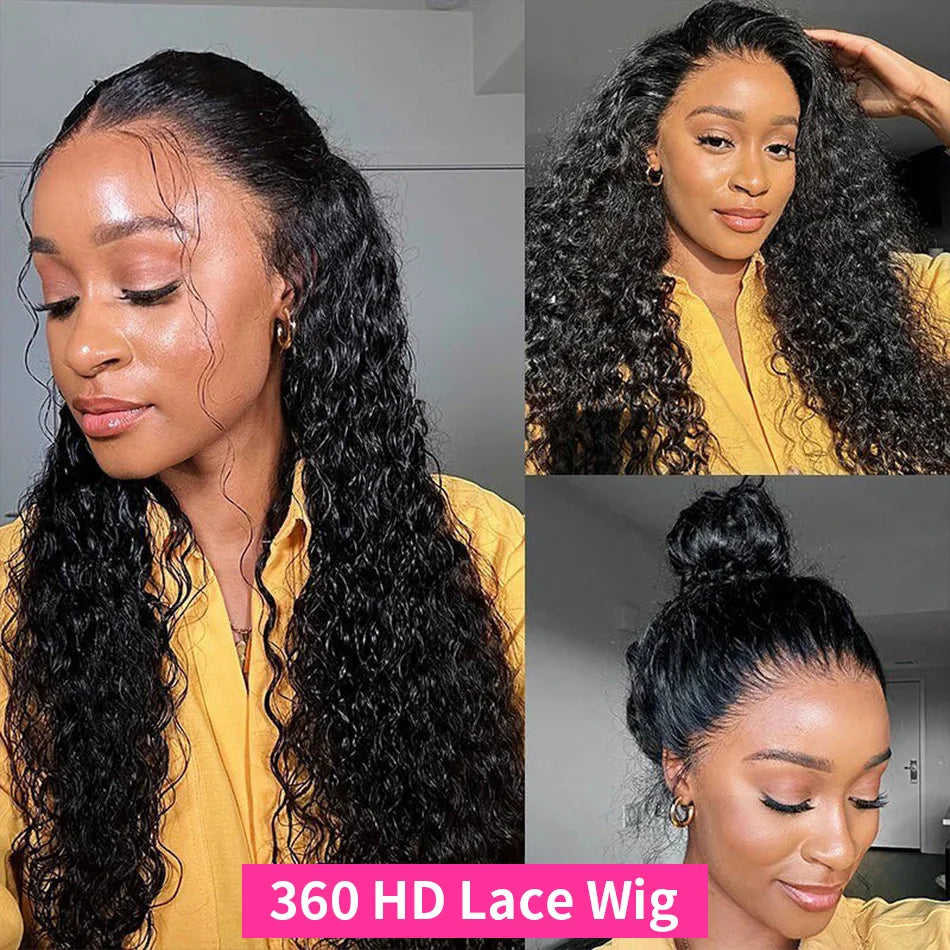 40 In Invisible Strap 360 Lace Front Wig Human Hair Invisible Drawstring 360 Full Lace Wig Natrual Black Curly Wigs Human Hair